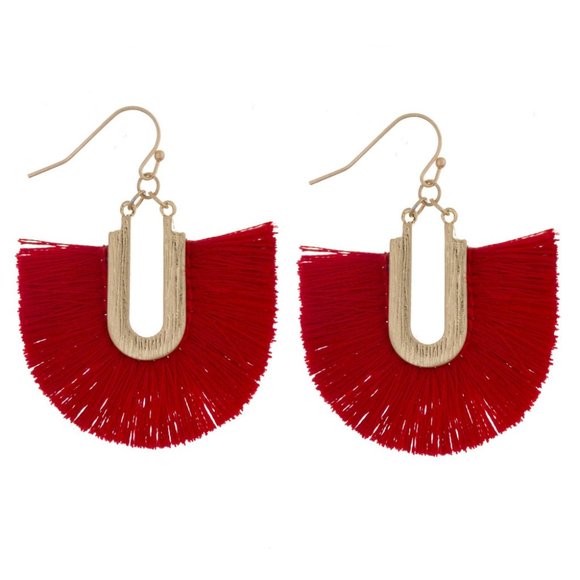Tell your tale Jewelry - Red Gold Tone Fishhook Earring w/ fanned tassel